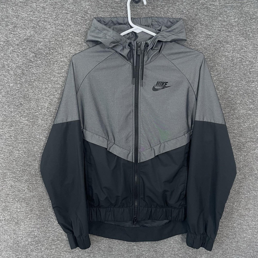 Nike Jacket Women Medium Gray Black Colorblock Hooded Zip Windrunner 856037-010